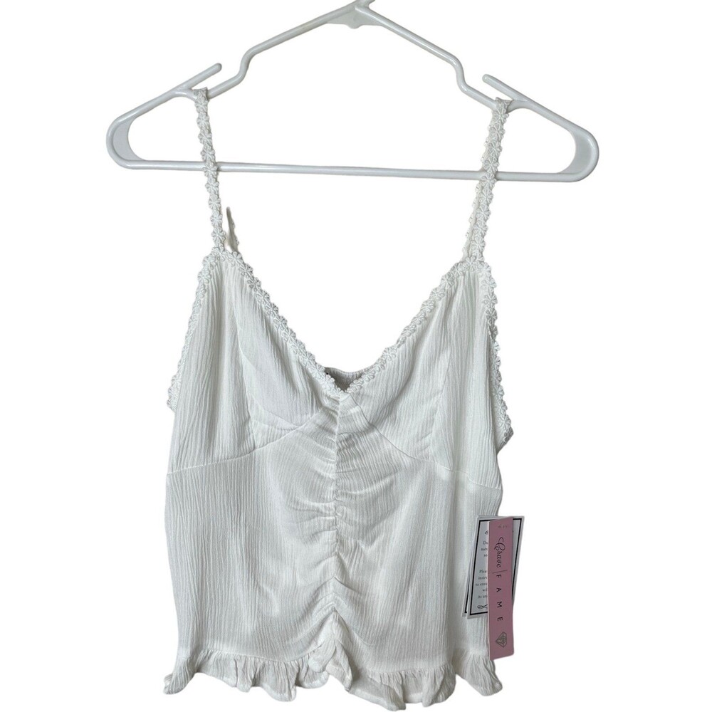 NWT Women’s V-Neck Crop Cami embroidery floret Top in White Size L #347